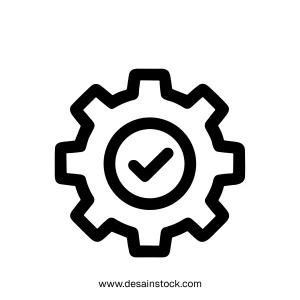 Simple Line Gear Checkmark Icon Setting Configuration Symbol Process Mechanism