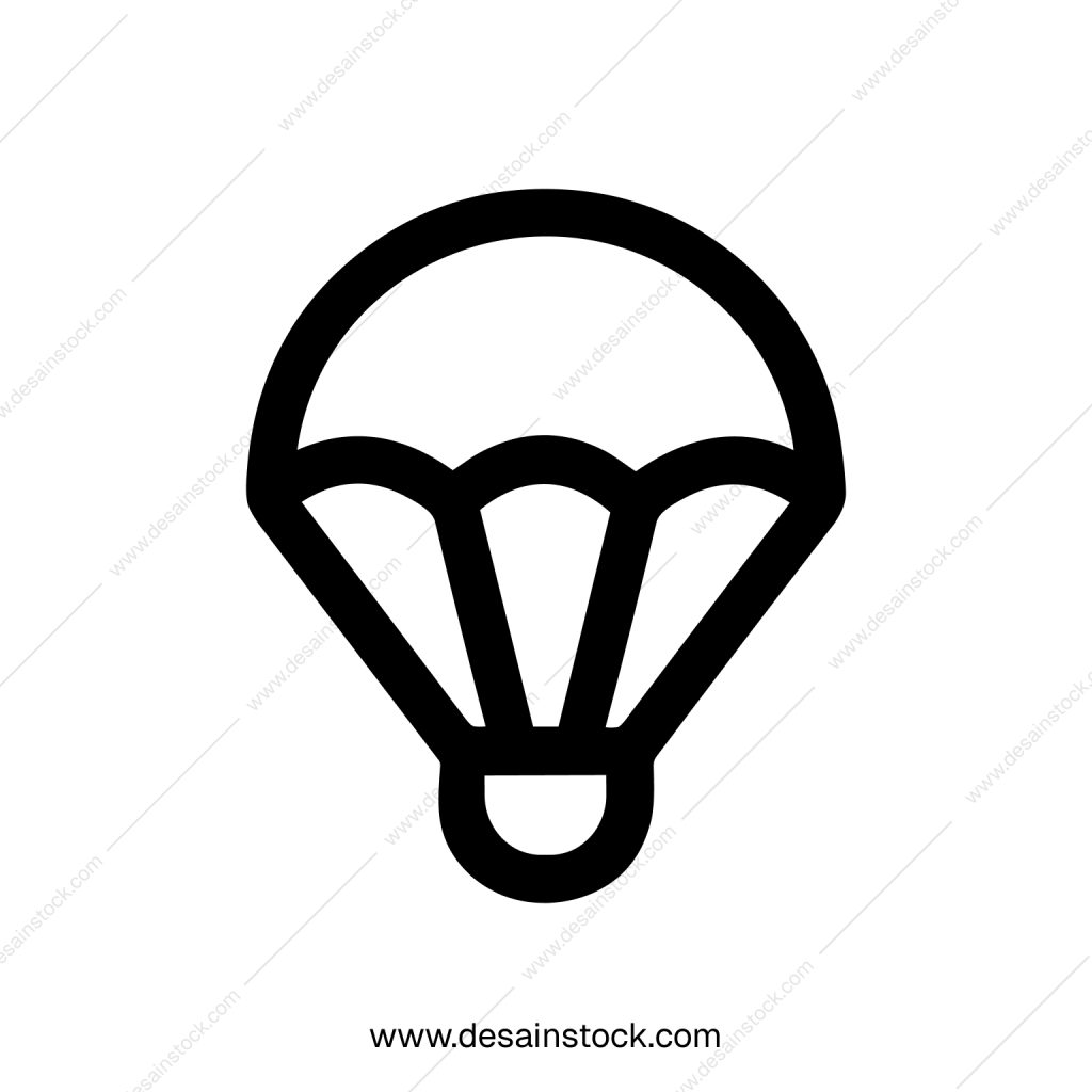 Simple Outline Parachute Icon, Modern Black and White Illustration Style
