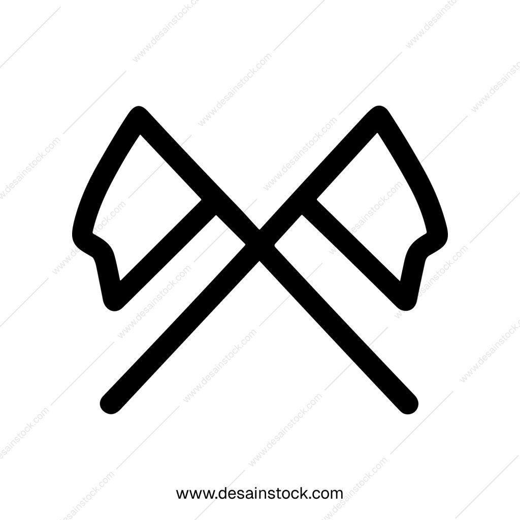 Minimalist Outline Crossed Axe Camping Adventure Equipment Icon