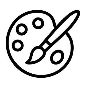 Simple Outline Art Palette and Paintbrush Equipment Tool Illustration Icon