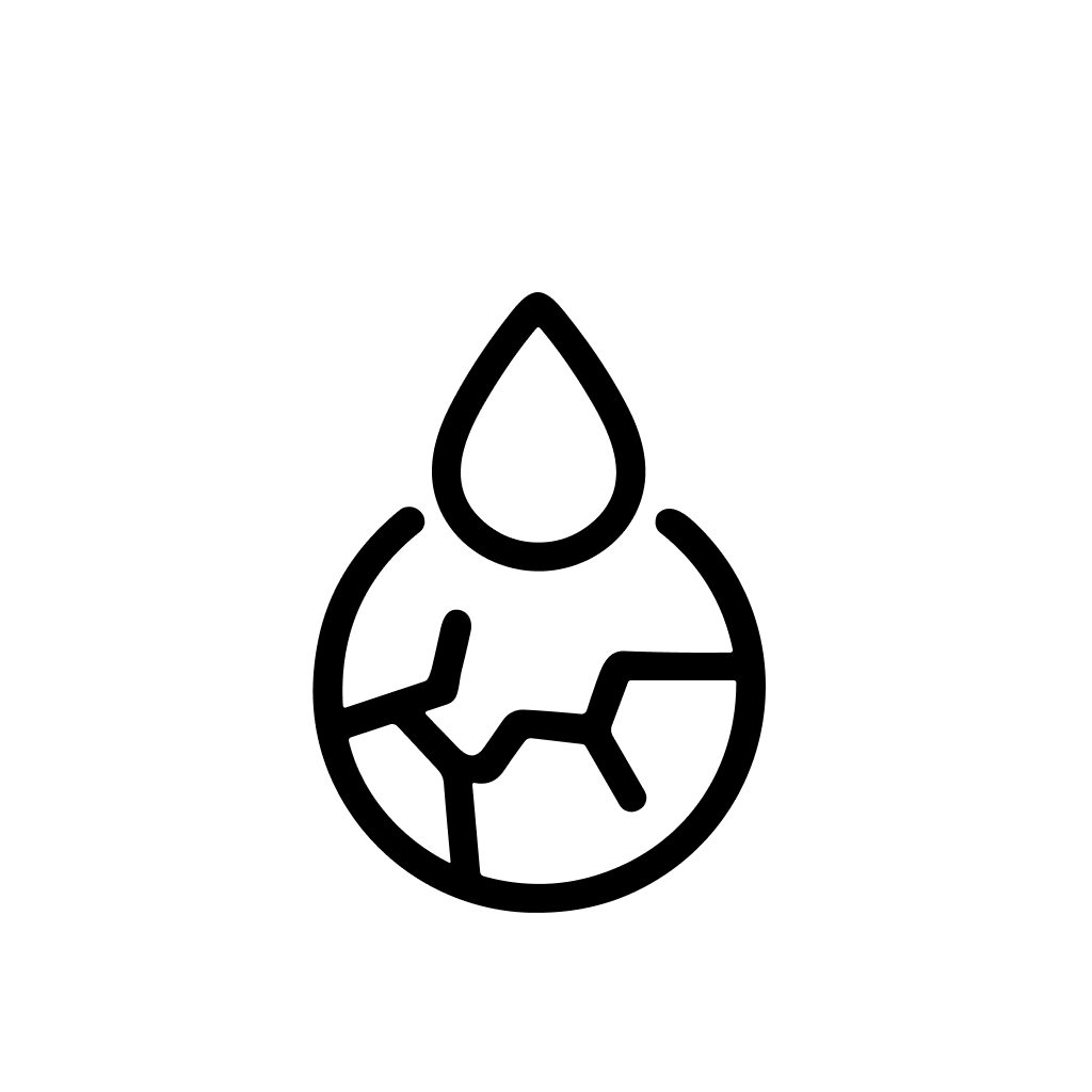 Minimalist Outline Cracked Earth with Water Drop Climate Change Icon