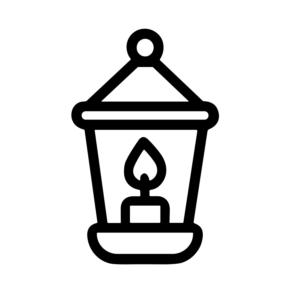 Minimalist Outline Style Lantern with Candle Symbol Icon Graphic Element