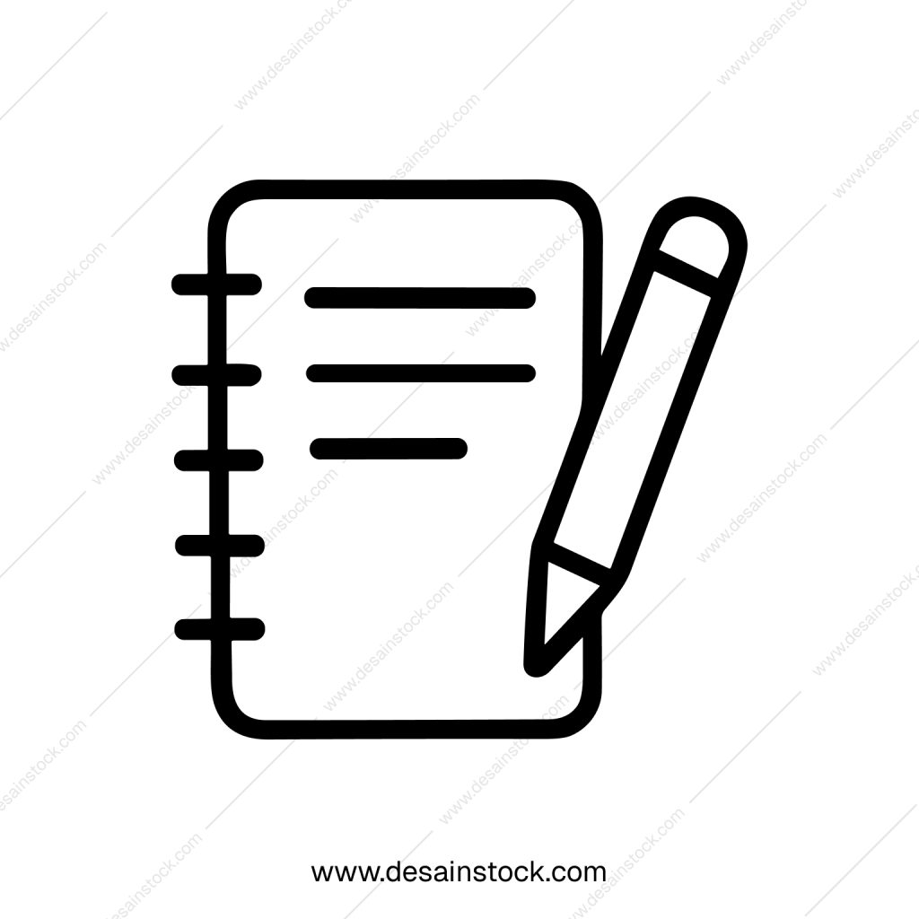Simple Outline Note with Pencil Line Art Stationary Icon