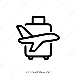 Simple Outline Suitcase with Airplane Travel Tourism Line Icon