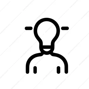 Minimalist Outline Man with Light Bulb Head Idea Innovation Icon