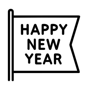 Simple Outline Happy New Year Celebration Decorative Banner Illustration