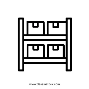 Simple Outline Warehouse Rack with Boxes Storage Shelf Illustration
