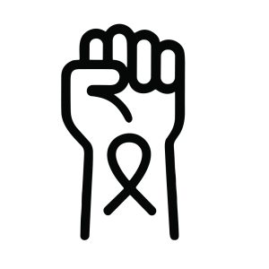 Simple Outline Hand Drawn Fist with Ribbon Symbol of HIV Awareness Sign