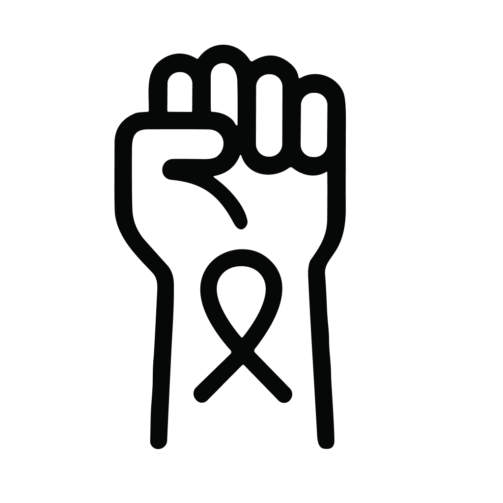 Simple Outline Hand Drawn Fist with Ribbon Symbol of HIV Awareness Sign