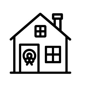 Line Art Simple Outline House with Wreath Home Decoration Illustration