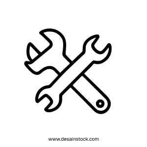Minimalist Outline Crossed Wrench Tool Icon for Repair and Maintenance Service