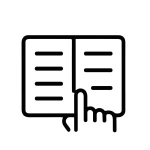 Simple Outline Style Finger Pointing Open Book Page Icon Illustration