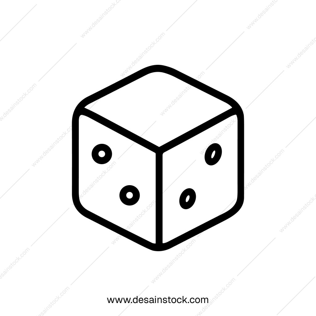 Simple Outline Dice Icon with Rounded Edges for Gambling Game
