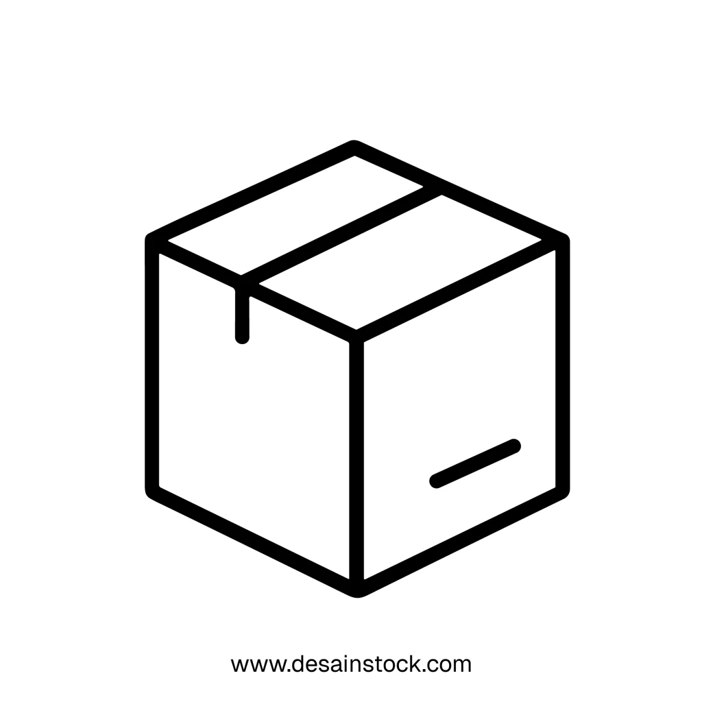 Minimalist Outline Cube Box Parcel Package Delivery Icon Line Art