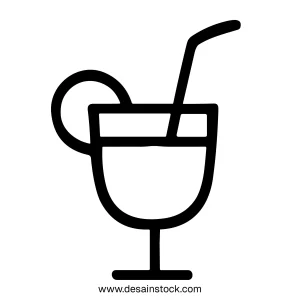 Simple Outline Cocktail Glass With Straw and Lemon Slice Icon