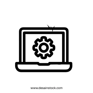 Simple Line Laptop with Gear Configuration Setting Application Icon