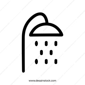 Simple Line Shower Head with Water Droplets Bathroom Fixture Icon