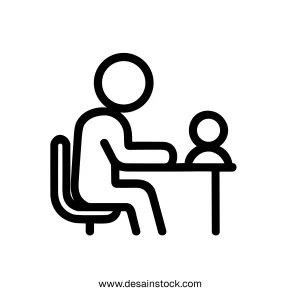 Line Drawing Person at Desk Interview Business Meeting Icon