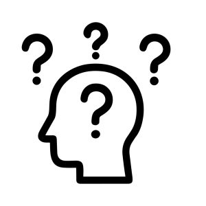 Simple Line Drawing Head with Question Marks Thinking Icon Graphic