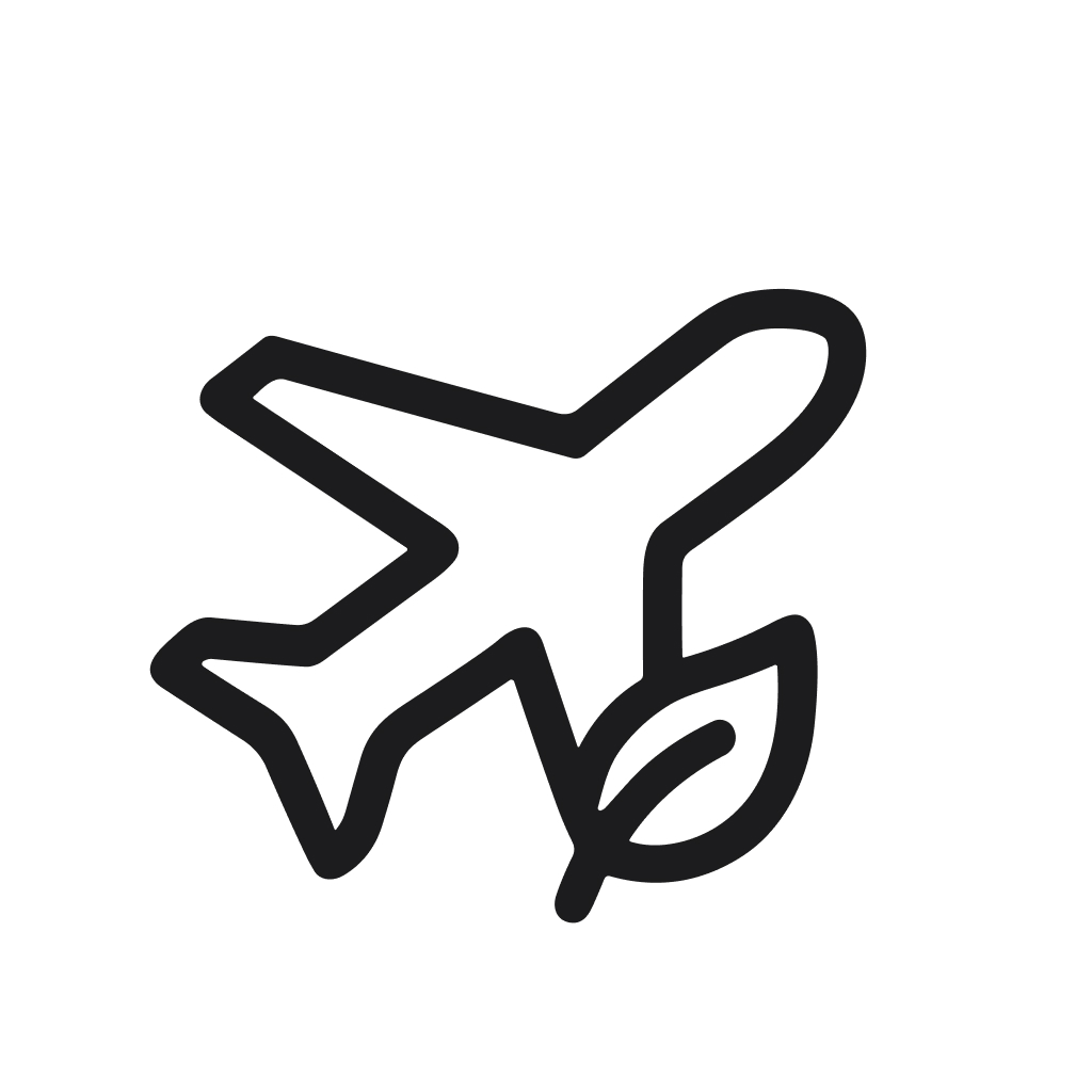 Minimalist Outline Airplane and Leaf Symbol Eco Friendly Flight Icon