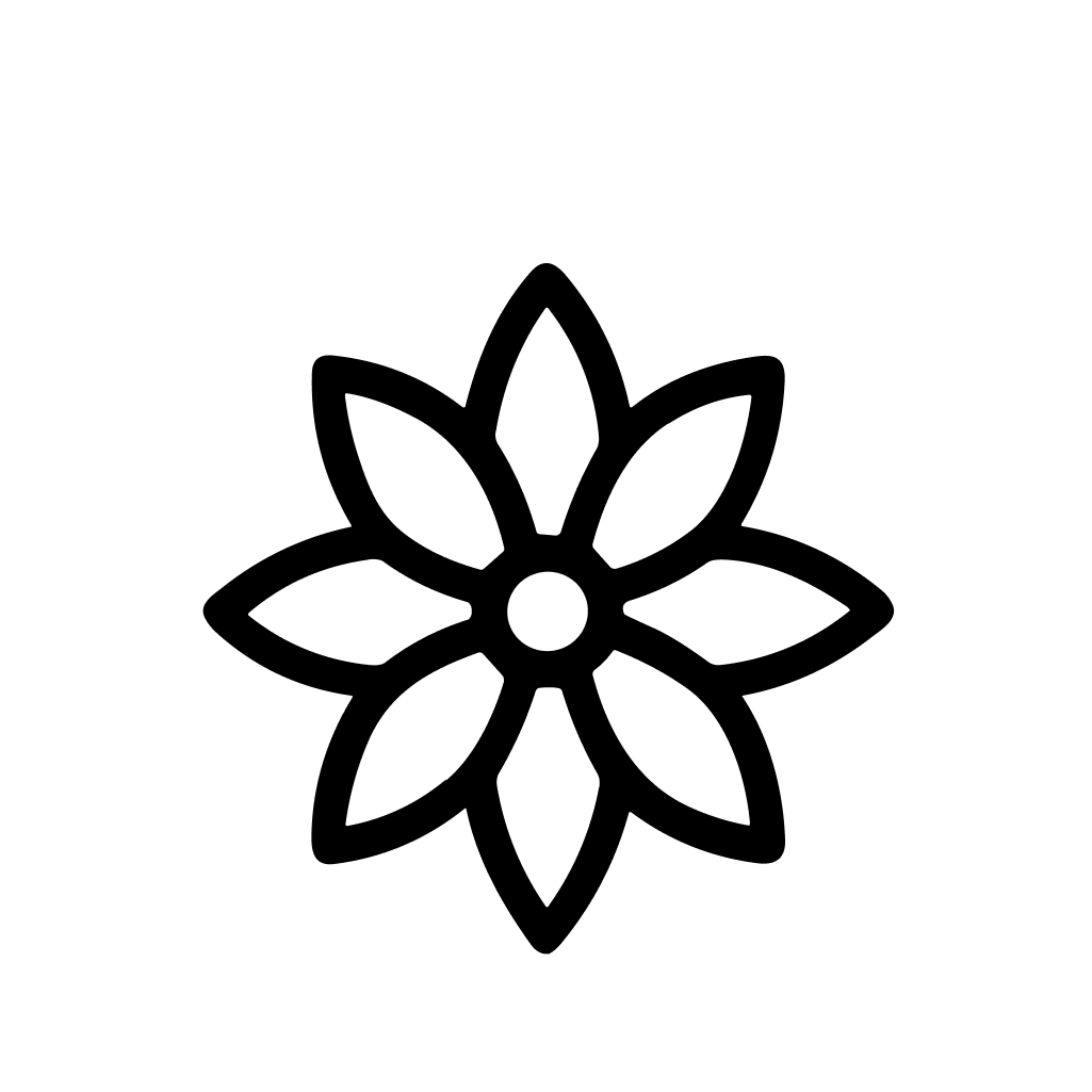Simple Outline Floral Design with Eight Petals and Rounded Center Icon