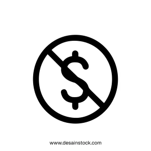Minimalist Outlined Circle No Money Sign Finance Icon