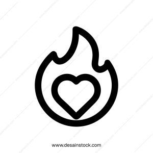 Minimalist Outline Heart in Flames Burning Love Symbol Icon Design