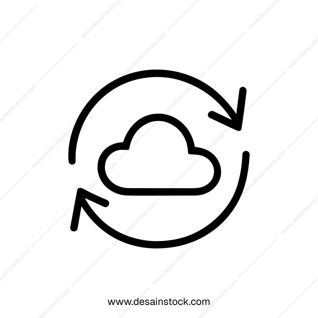Minimalist Outline Style Cloud Refresh Arrow Circle Shape Technology Icon