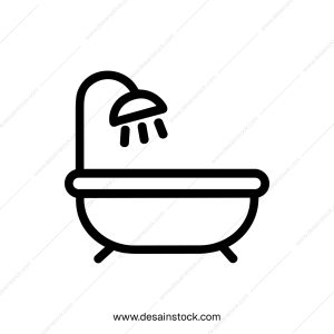 Simple Line Bathtub with Shower Illustration for Bathroom Icon
