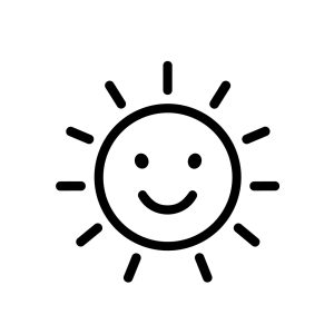 Minimalist Outline Smiling Sun Shape with Rays Weather Icon Design