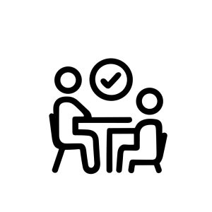 Minimalist Line Drawing Meeting Checkmark Symbol Business Consultation Icon