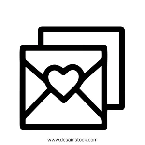 Simple Outline Envelopes with Heart Detail Illustration Icon Graphic Element