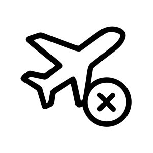 Simple Outline Plane with Prohibited Sign Travel and Transportation Icon
