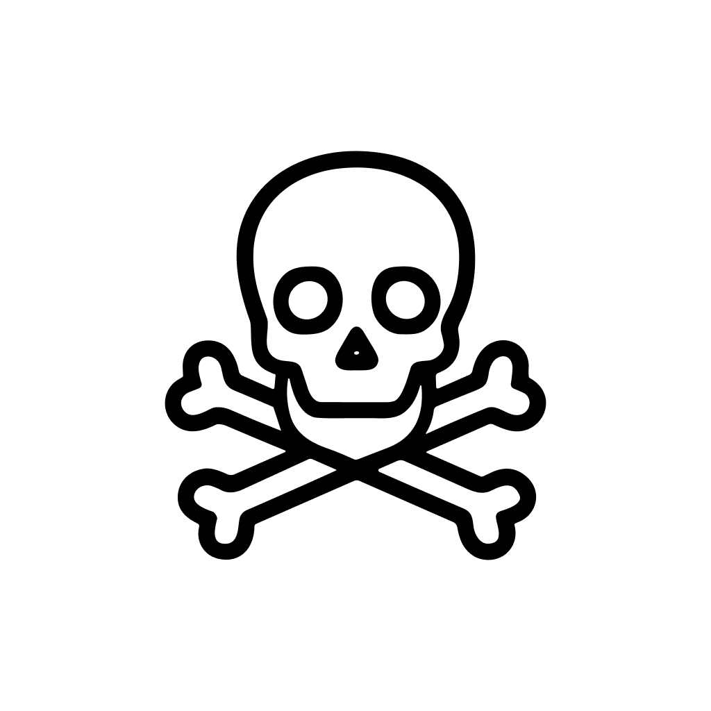 Minimalist Line Art Skull and Crossbones Danger Sign Icon Symbol