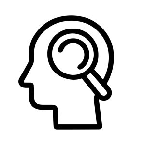 Outline Simple Line Head with Magnifying Glass Thinking Concept Icon