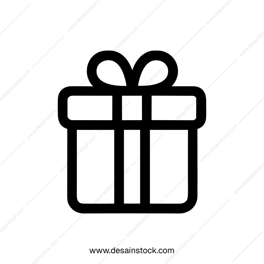 Minimalist Outline Gift Box Icon with Ribbon Bow Holiday Present
