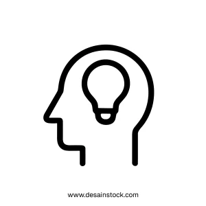 Simple Outline Head with Lightbulb Inside Creative Idea Innovation Icon