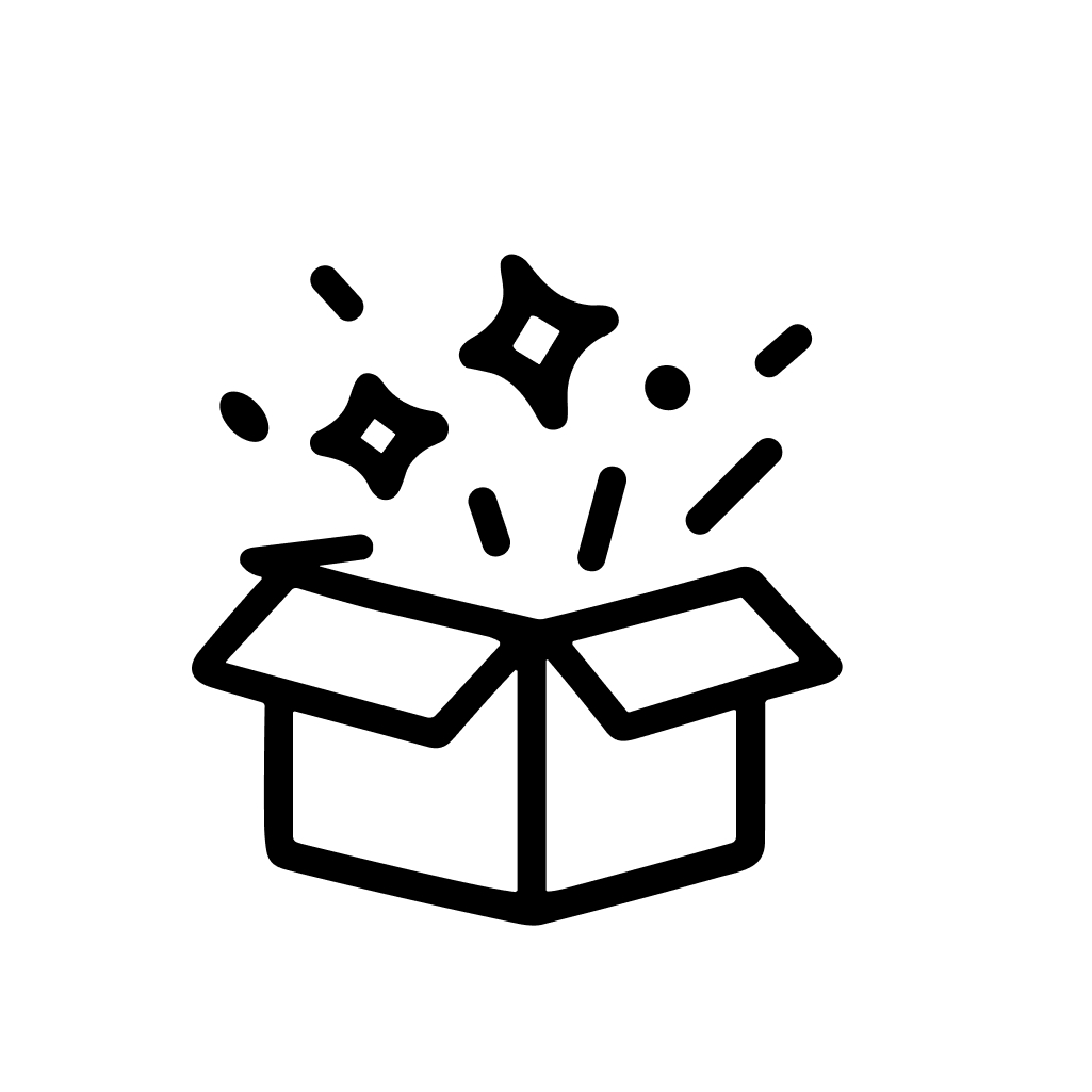 Simple Outline Open Gift Box Surprise with Sparkling Stars Icon