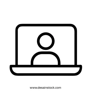 Simple Outline Laptop with Person Inside Screen Symbol Communication Icon