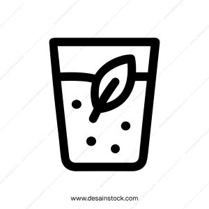 Simple Line Art Refreshing Drink with Leaf and Bubbles Icon