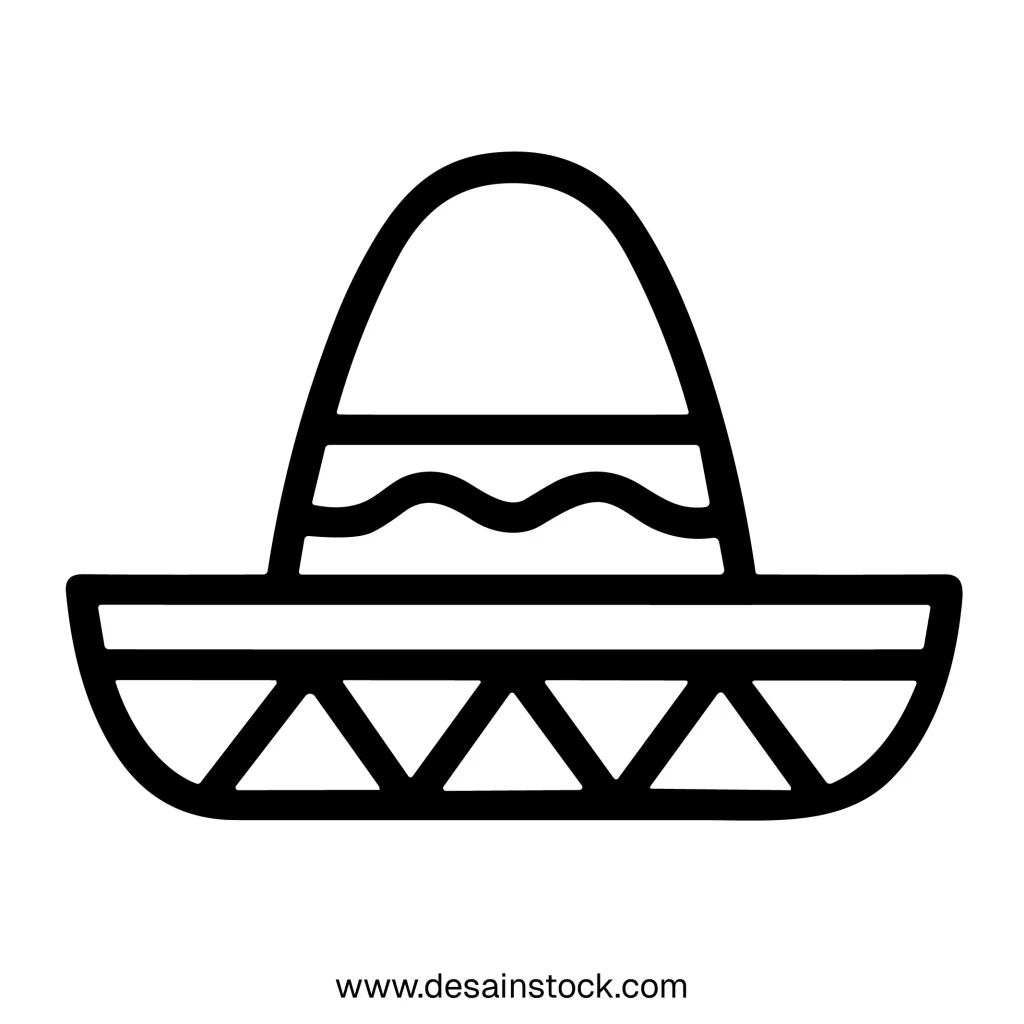 Minimalist Outline Sombrero Traditional Mexican Hat Simple Line Art Icon