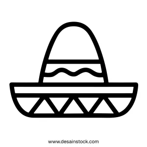 Minimalist Outline Sombrero Traditional Mexican Hat Simple Line Art Icon