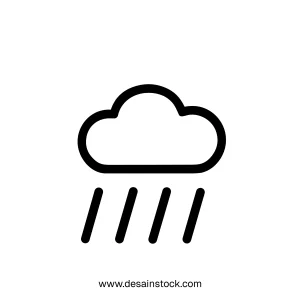 Simple Outline Rainfall Cloud with Dripping Line for Weather Icon