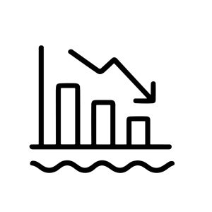 Simple Outline Graphic Decline Bar Chart with Arrow Icon Illustration