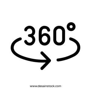 Simple Outline Rotation Arrow Around 360 Degree Circle Shape Icon