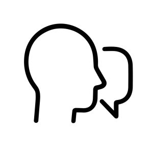 Minimal Outline Head Silhouette with Speech Bubble Communication Icon Symbol
