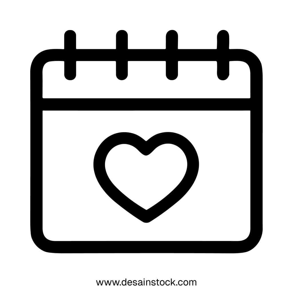 Simple Outline Calendar with Heart Detail Shape Symbol Icon Element
