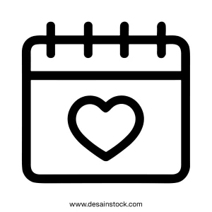 Simple Outline Calendar with Heart Detail Shape Symbol Icon Element