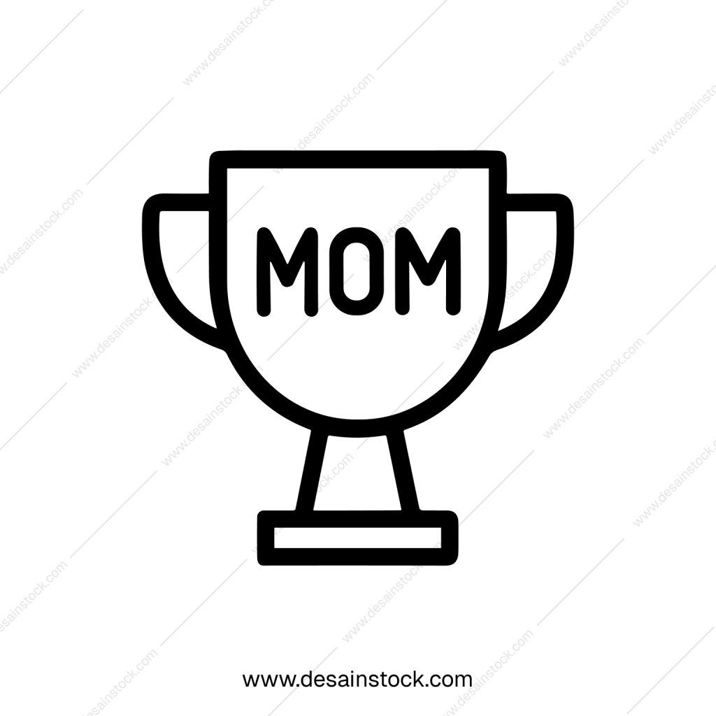 Simple Line Icon Trophy with Mom Text Best Mother Award Design Element