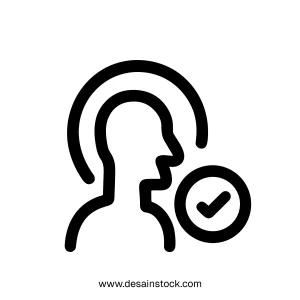Thin Line Profile Approved User Checkmark Circle Head Icon Graphic